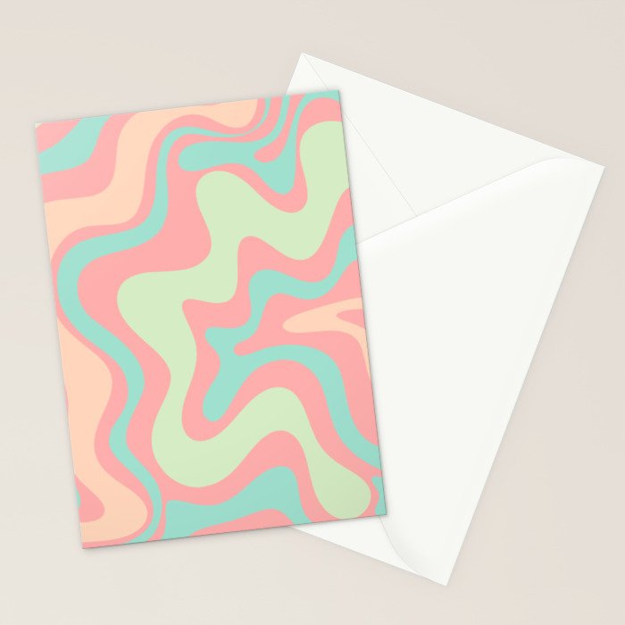 Retro Liquid Swirl Abstract Pattern in Pastel Sherbet Blush Pink and Mint Stationery Card Gallery Image 2