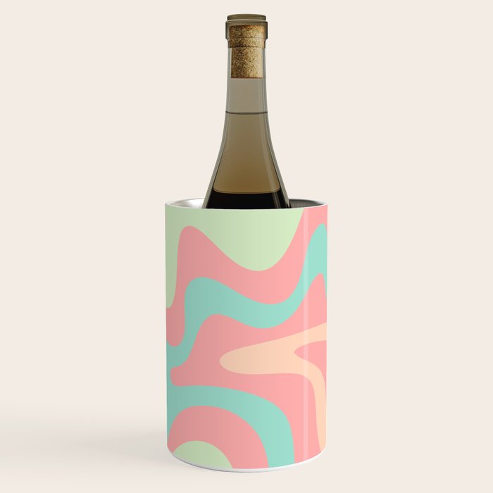 Retro Liquid Swirl Abstract Pattern in Pastel Sherbet Blush Pink and Mint Wine Chiller Gallery Image 3