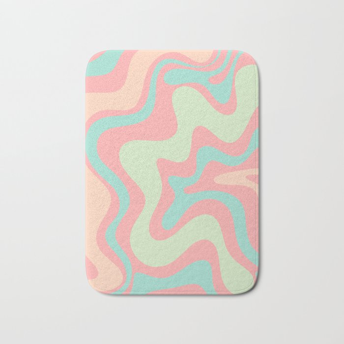 Retro Liquid Swirl Abstract Pattern in Pastel Sherbet Blush Pink and Mint Bath Mat Gallery Image 1
