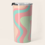 Retro Liquid Swirl Abstract Pattern in Pastel Sherbet Blush Pink and Mint Travel Mug Gallery Image 3