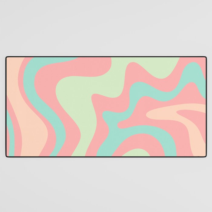 Retro Liquid Swirl Abstract Pattern in Pastel Sherbet Blush Pink and Mint Desk Mat Gallery Image 3