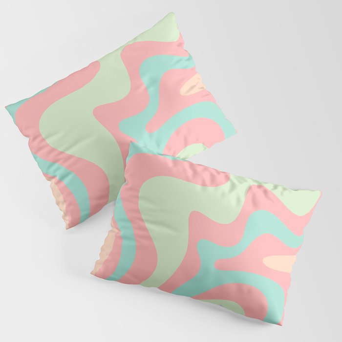 Retro Liquid Swirl Abstract Pattern in Pastel Sherbet Blush Pink and Mint Pillow Sham Gallery Image 3