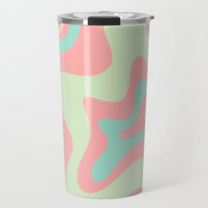 Retro Liquid Swirl Abstract Pattern in Pastel Sherbet Blush Pink and Mint Travel Mug Gallery Image 1
