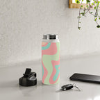 Retro Liquid Swirl Abstract Pattern in Pastel Sherbet Blush Pink and Mint Water Bottle Gallery Image 4
