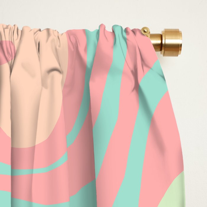 Retro Liquid Swirl Abstract Pattern in Pastel Sherbet Blush Pink and Mint Window Curtain Gallery Image 2