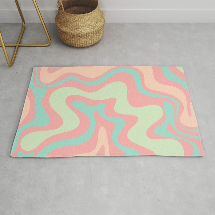 Retro Liquid Swirl Abstract Pattern in Pastel Sherbet Blush Pink and Mint Rug Gallery Image 1