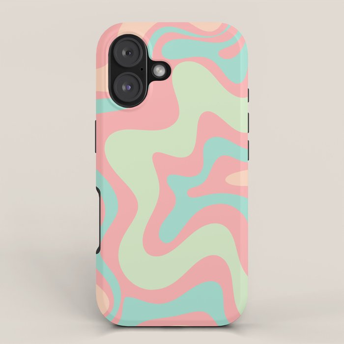 Retro Liquid Swirl Abstract Pattern in Pastel Sherbet Blush Pink and Mint iPhone Case Gallery Image 1