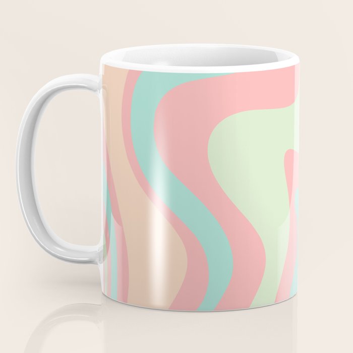 Retro Liquid Swirl Abstract Pattern in Pastel Sherbet Blush Pink and Mint Coffee Mug Gallery Image 3