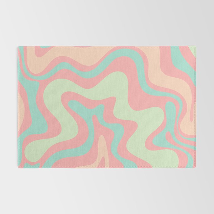 Retro Liquid Swirl Abstract Pattern in Pastel Sherbet Blush Pink and Mint Rug Gallery Image 2