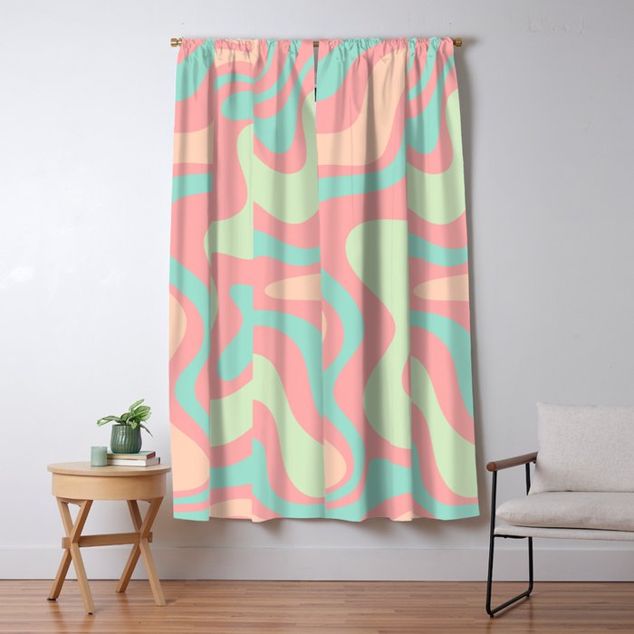 Retro Liquid Swirl Abstract Pattern in Pastel Sherbet Blush Pink and Mint Window Curtain Gallery Image 1