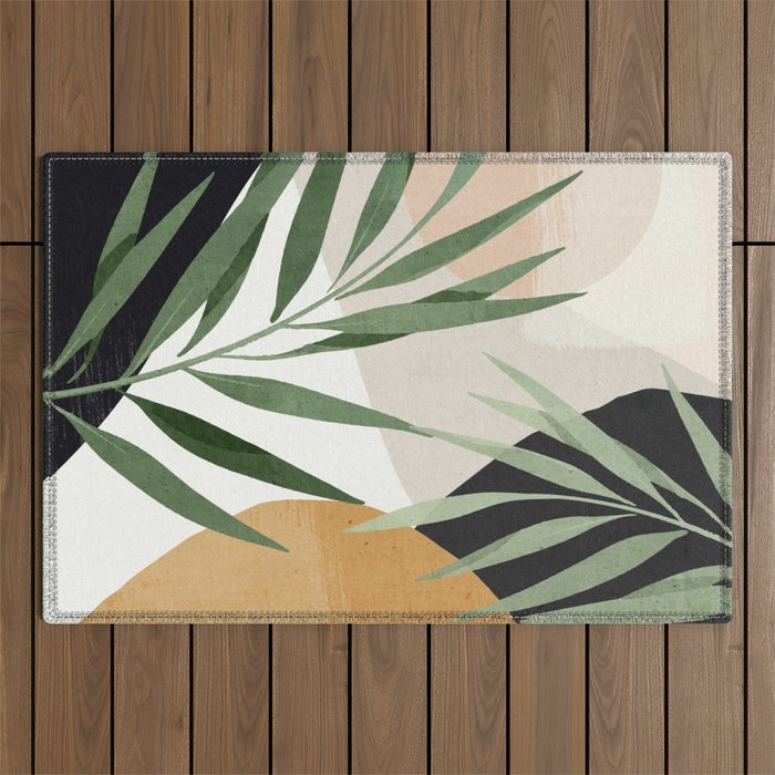 Abstract Art Tropical Leaves 72 Outdoor Rug Gallery Image 1