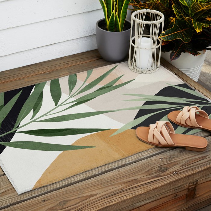 Abstract Art Tropical Leaves 72 Outdoor Rug Gallery Image 2