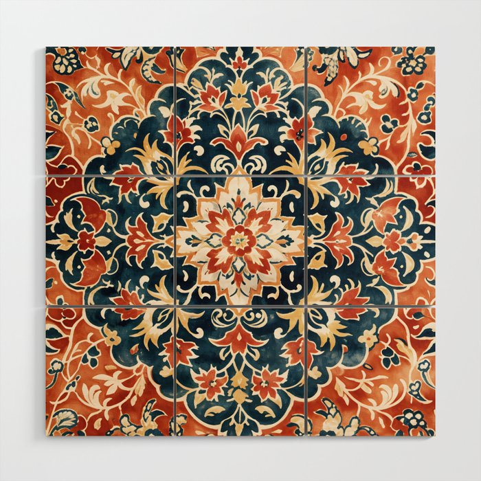 Indigo and Floral Spice Mandala Wood Wall Art Gallery Image 1