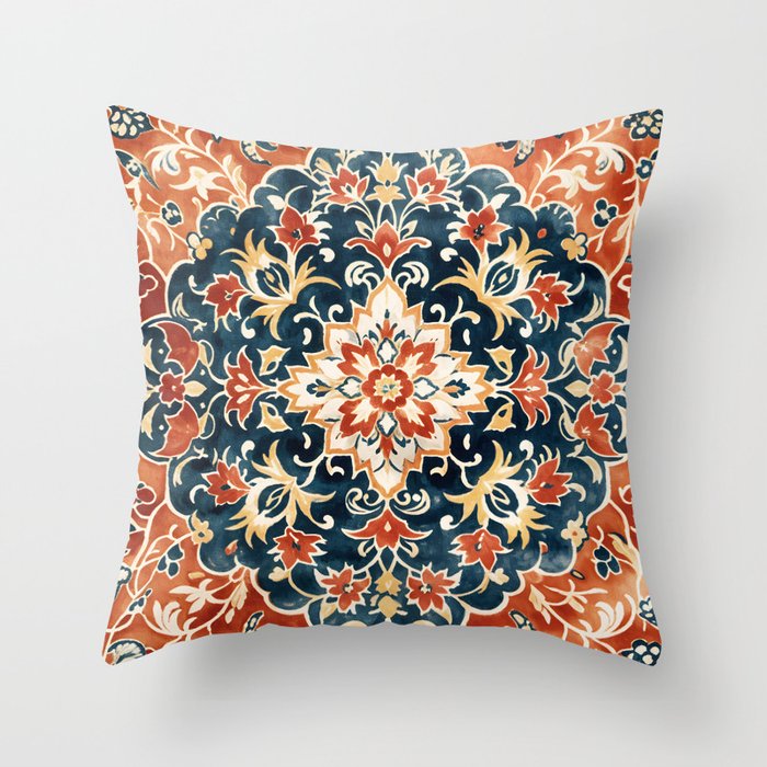 Indigo and Floral Spice Mandala Throw Pillow Gallery Image 6