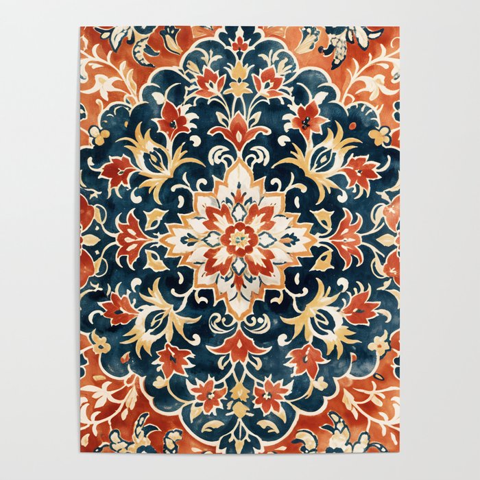 Indigo and Floral Spice Mandala Poster Gallery Image 1