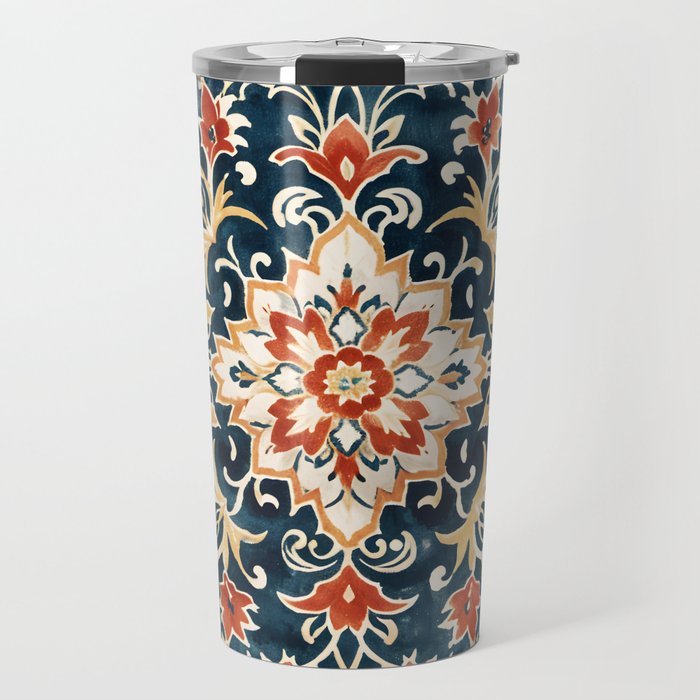 Indigo and Floral Spice Mandala Travel Mug Gallery Image 1