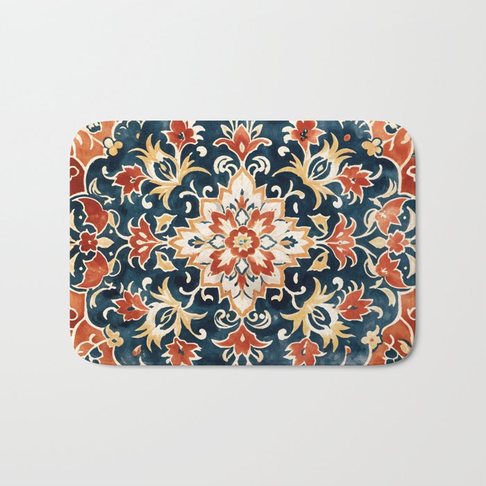 Indigo and Floral Spice Mandala Bath Mat Gallery Image 1