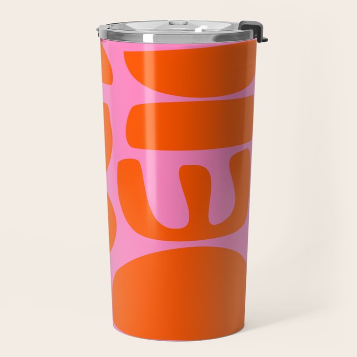 Orange Shapes on Pink Travel Mug Gallery Image 2