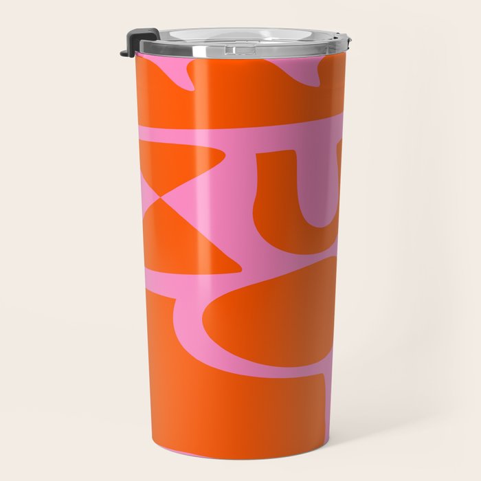 Orange Shapes on Pink Travel Mug Gallery Image 3