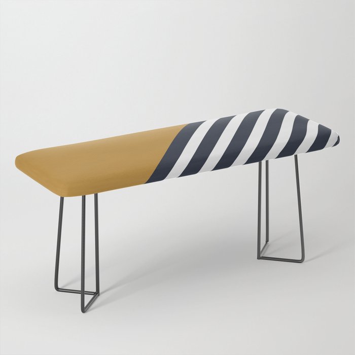 Color Block & Stripes Geometric Print, Mustard, Navy and White Bench Gallery Image 1