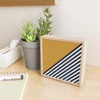 Color Block & Stripes Geometric Print, Mustard, Navy and White Mini Art Print Gallery Image 2
