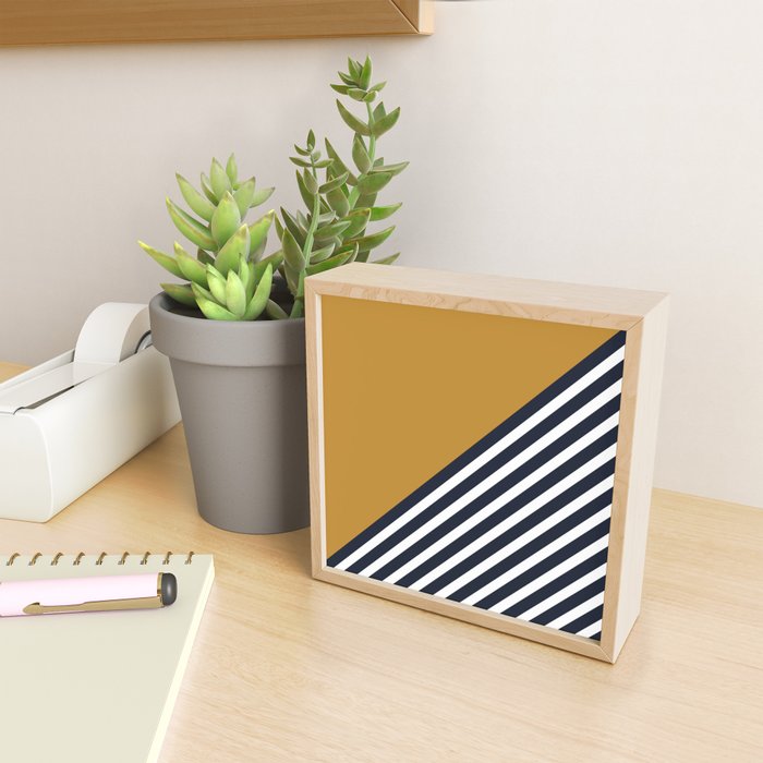 Color Block & Stripes Geometric Print, Mustard, Navy and White Mini Art Print Gallery Image 2