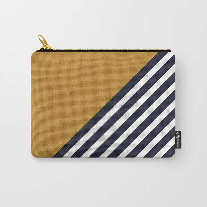 Color Block & Stripes Geometric Print, Mustard, Navy and White Carry All Pouch Gallery Image 1