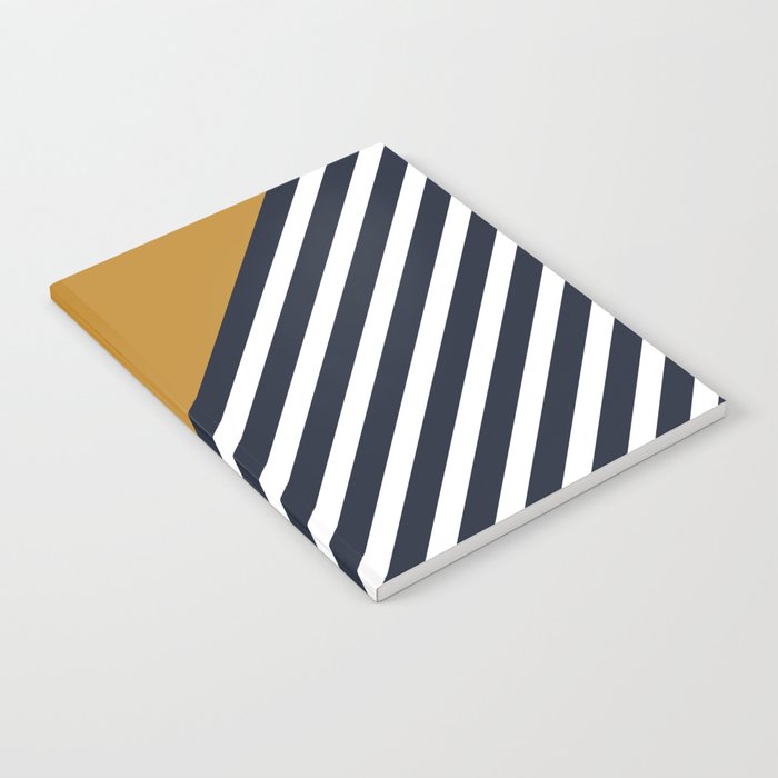 Color Block & Stripes Geometric Print, Mustard, Navy and White Notebook Gallery Image 2