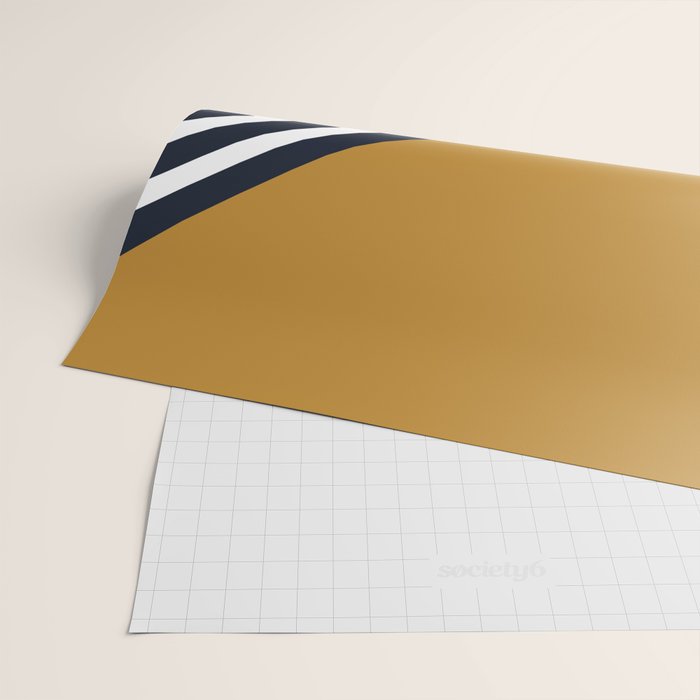 Color Block & Stripes Geometric Print, Mustard, Navy and White Wrapping Paper Gallery Image 2