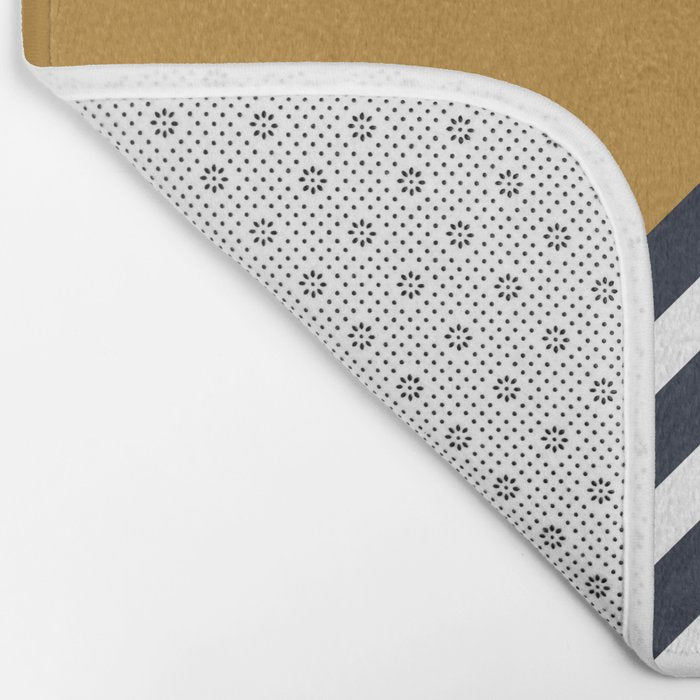 Color Block & Stripes Geometric Print, Mustard, Navy and White Bath Mat Gallery Image 2