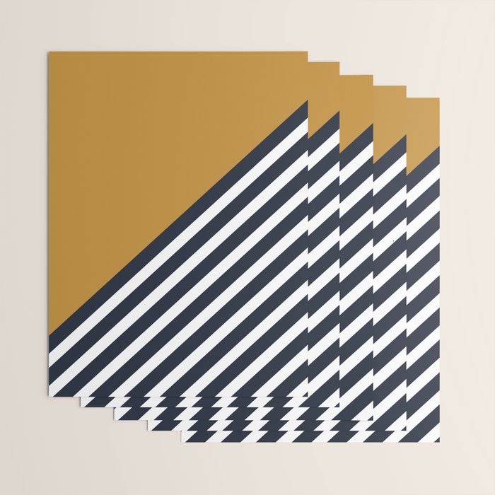 Color Block & Stripes Geometric Print, Mustard, Navy and White Wrapping Paper Gallery Image 3