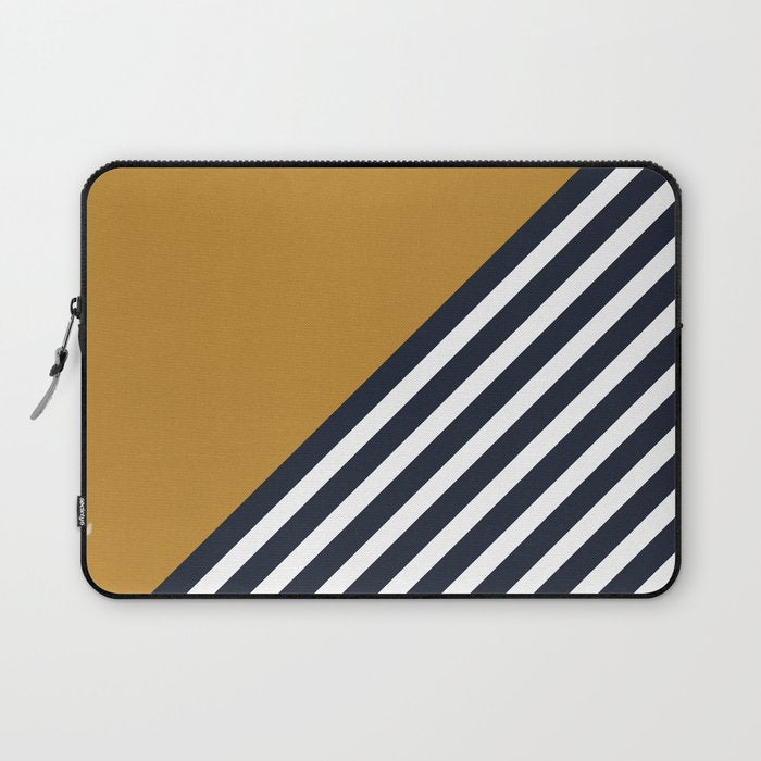 Color Block & Stripes Geometric Print, Mustard, Navy and White Laptop Sleeve Gallery Image 1