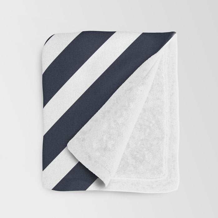 Color Block & Stripes Geometric Print, Mustard, Navy and White Throw Blanket Gallery Image 3