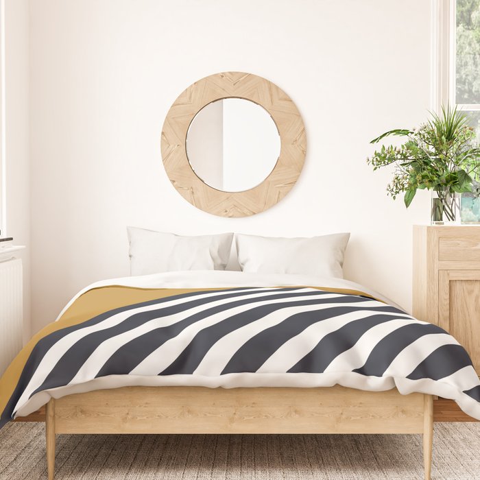 Color Block & Stripes Geometric Print, Mustard, Navy and White Duvet Cover Gallery Image 3