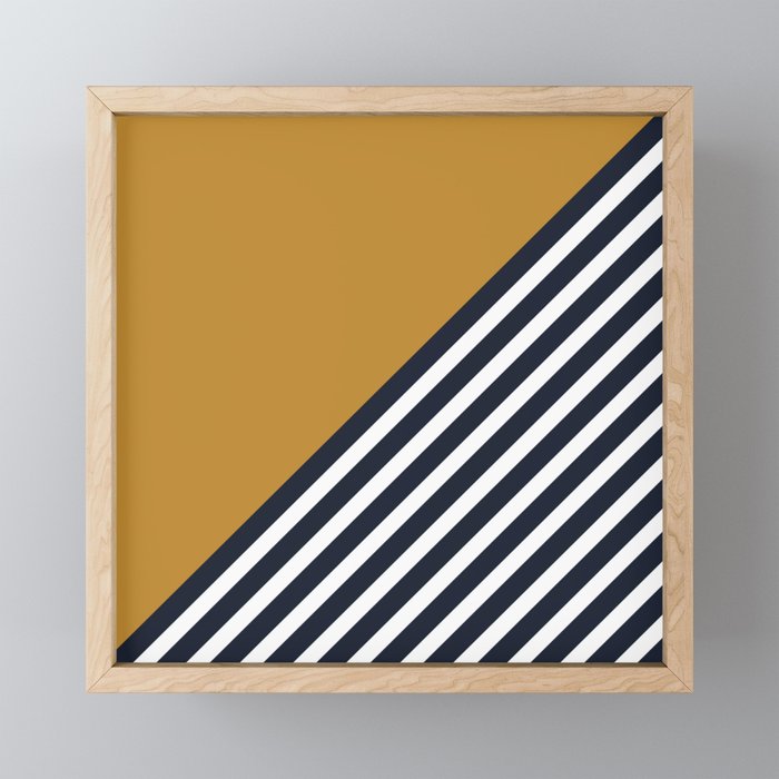 Color Block & Stripes Geometric Print, Mustard, Navy and White Mini Art Print Gallery Image 1