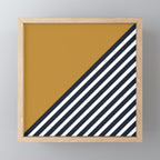 Color Block & Stripes Geometric Print, Mustard, Navy and White Mini Art Print Gallery Image 1