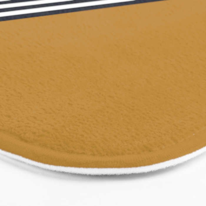 Color Block & Stripes Geometric Print, Mustard, Navy and White Bath Mat Gallery Image 3