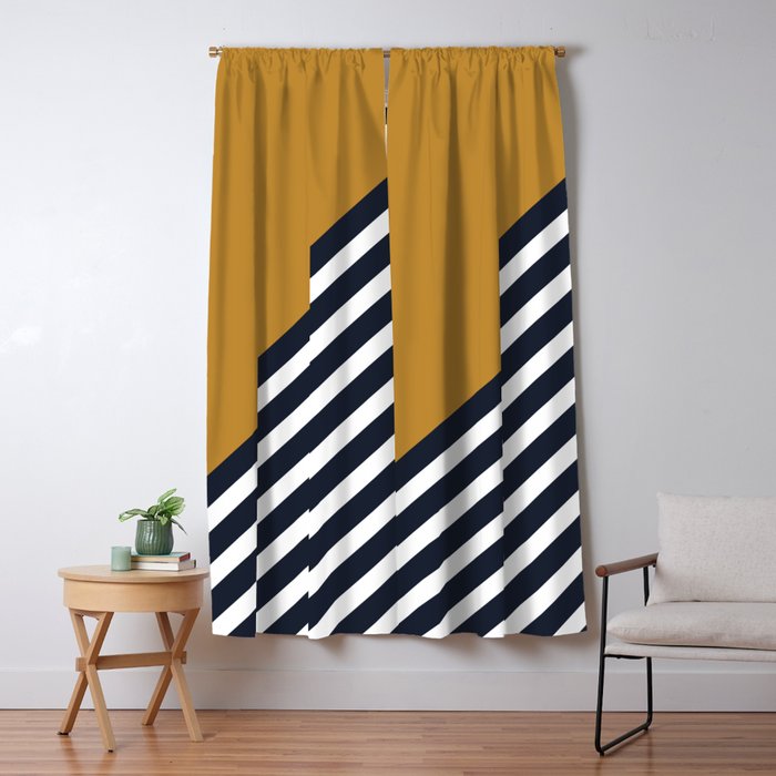 Color Block & Stripes Geometric Print, Mustard, Navy and White Window Curtain Gallery Image 5