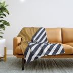 Color Block & Stripes Geometric Print, Mustard, Navy and White Throw Blanket Gallery Image 1