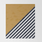 Color Block & Stripes Geometric Print, Mustard, Navy and White Throw Blanket Gallery Image 2