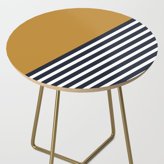 Color Block & Stripes Geometric Print, Mustard, Navy and White Side Table Gallery Image 2