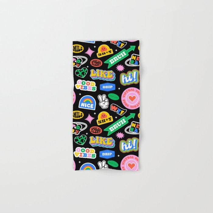 Retro cartoon sticker label pattern Bath Towel Gallery Image 1