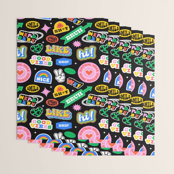 Retro cartoon sticker label pattern Wrapping Paper Gallery Image 3