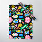 Retro cartoon sticker label pattern Wrapping Paper Gallery Image 1
