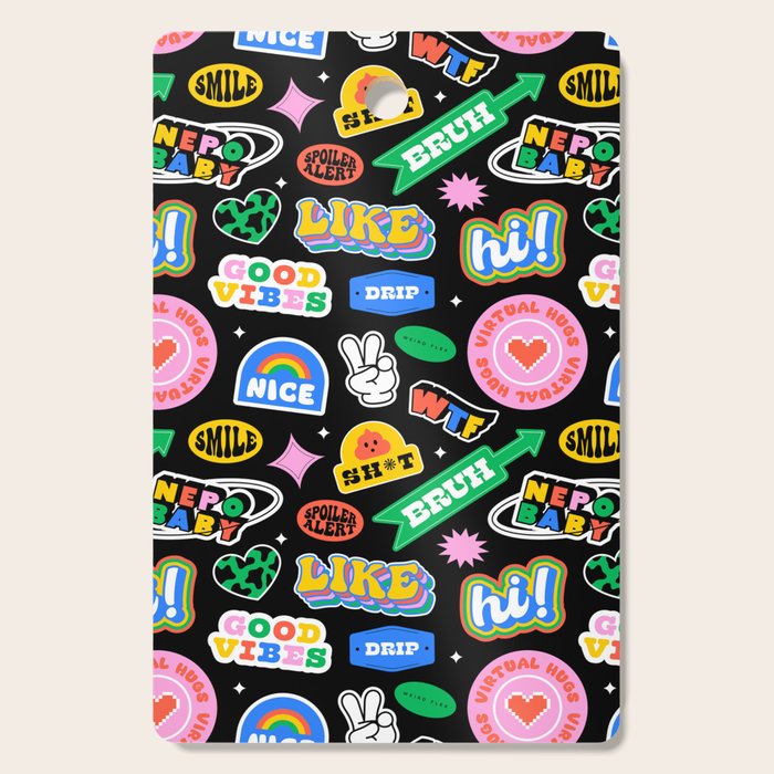 Retro cartoon sticker label pattern Cutting Board Gallery Image 1