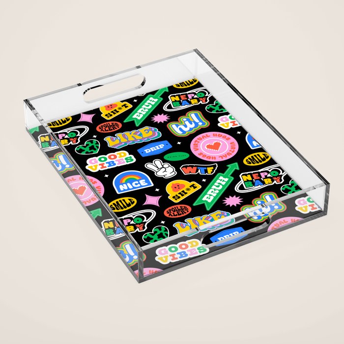 Retro cartoon sticker label pattern Acrylic Tray Gallery Image 1