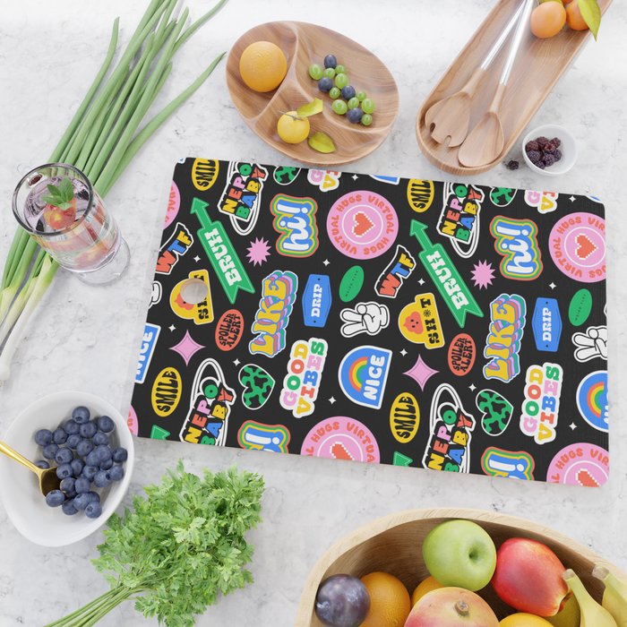 Retro cartoon sticker label pattern Cutting Board Gallery Image 2