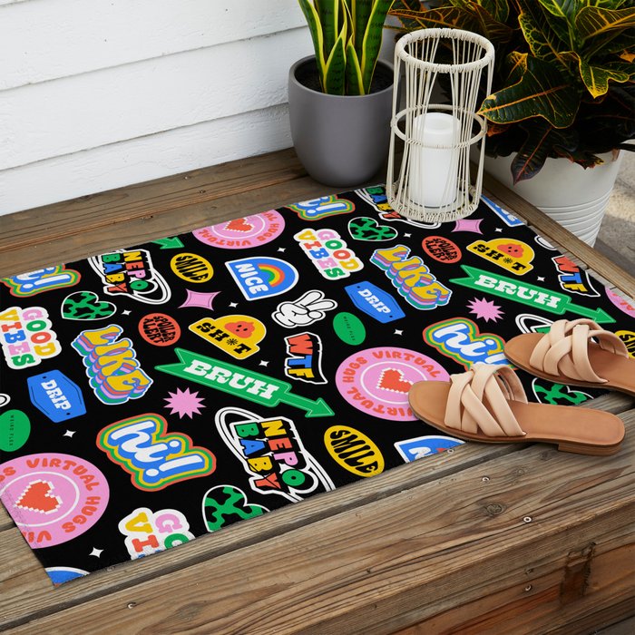 Retro cartoon sticker label pattern Outdoor Rug Gallery Image 2