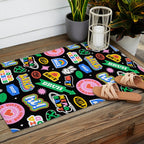 Retro cartoon sticker label pattern Outdoor Rug Gallery Image 2