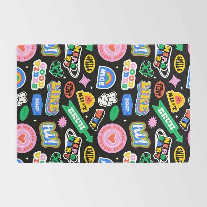 Retro cartoon sticker label pattern Rug Gallery Image 2